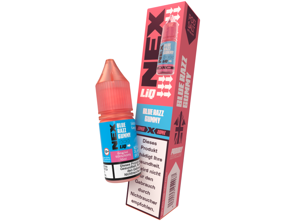 Pod Salt - NexLiq - Blue Razz Gummy - 10ml Fertigliquid (Nikotinfrei/Nikotinsalz)