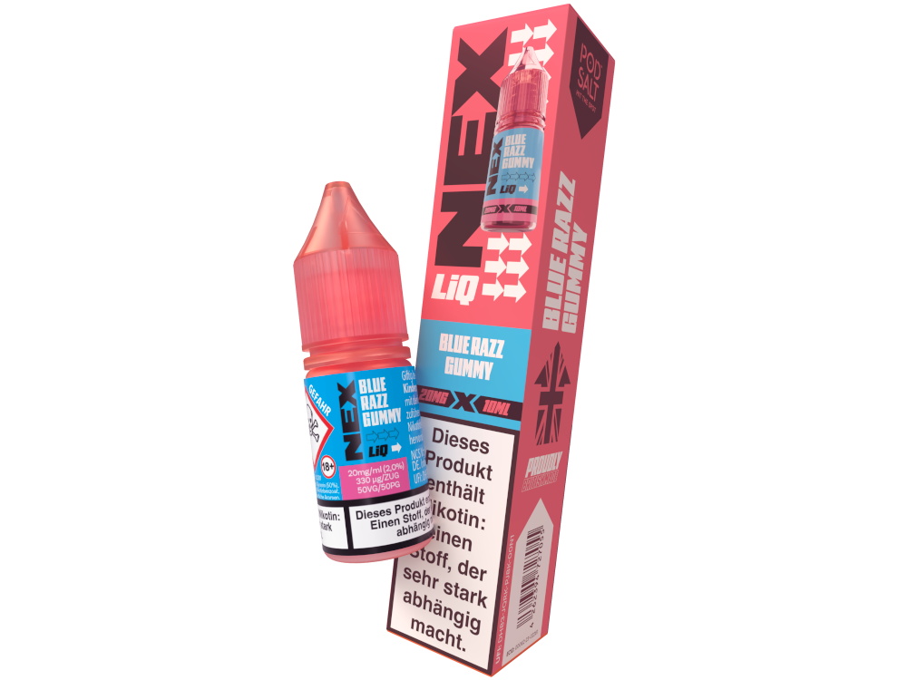 Pod Salt - NexLiq - Blue Razz Gummy - 10ml Fertigliquid (Nikotinfrei/Nikotinsalz)