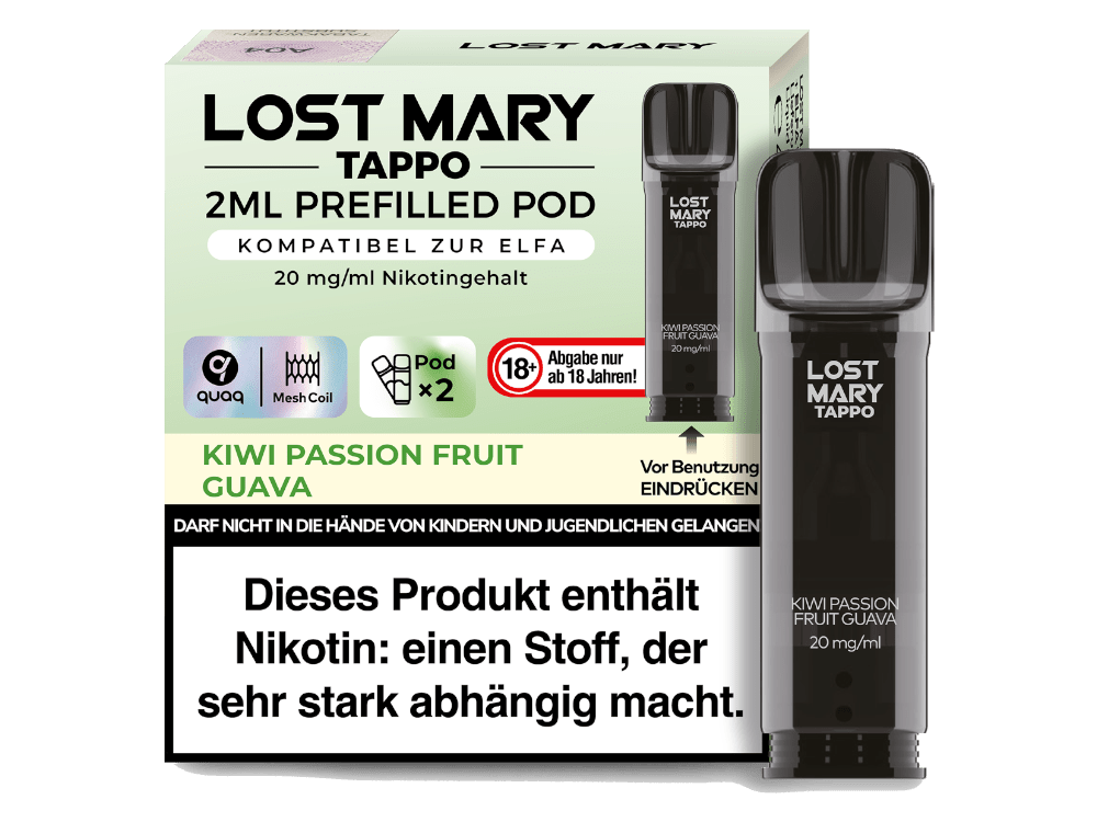 Lost Mary - Tappo - 2ml Prefilled Pods (2 Stück) - Kiwi Passion Fruit Guava 1er Packung 20 mg/ml - Vapes4you