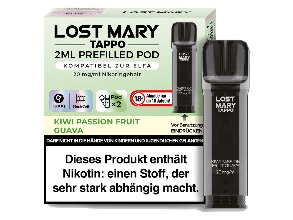 Lost Mary - Tappo - 2ml Prefilled Pods (2 Stück pro Packung) - Kiwi Passion Fruit Guava 1er Packung 20 mg/ml - Vapes4you