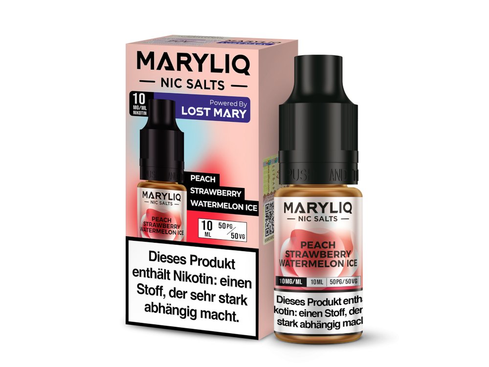 MARYLIQ - Peach Strawberry Watermelon Ice - 10ml Fertigliquid (Nikotinsalz) - Peach Strawberry Watermelon Ice 1er Packung 10 mg/ml - Vapes4you