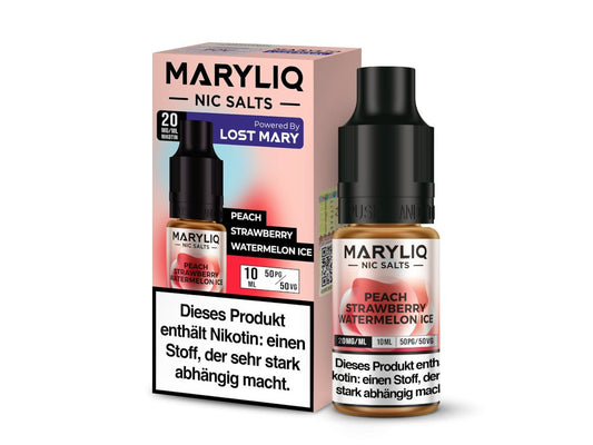 MARYLIQ - Peach Strawberry Watermelon Ice - 10ml Fertigliquid (Nikotinsalz) - Peach Strawberry Watermelon Ice 1er Packung 20 mg/ml - Vapes4you