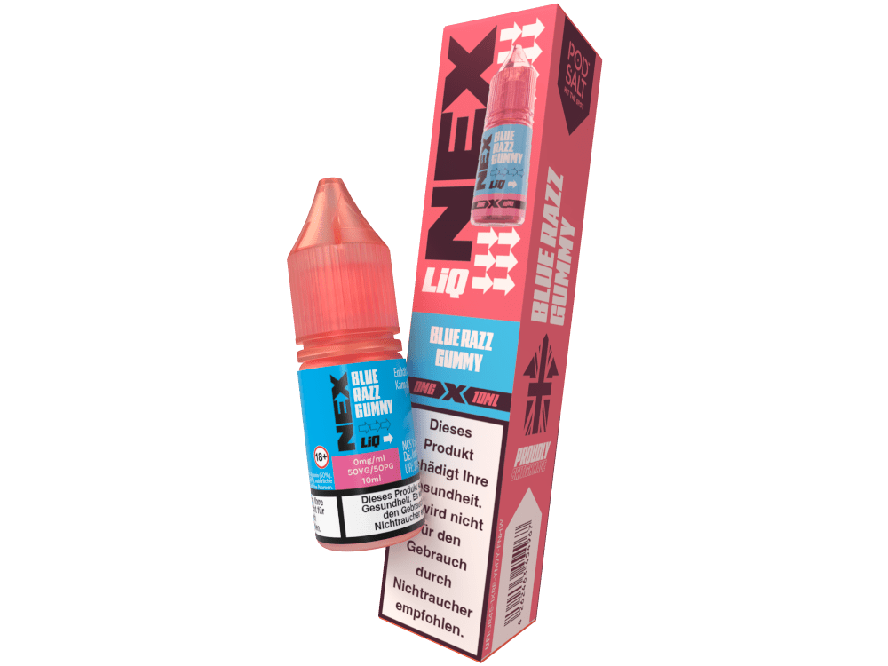 Pod Salt - NexLiq - Blue Razz Gummy - 10ml Fertigliquid (Nikotinfrei/Nikotinsalz) - Blue Razz Gummy 1er Packung 0 mg/ml - Vapes4you
