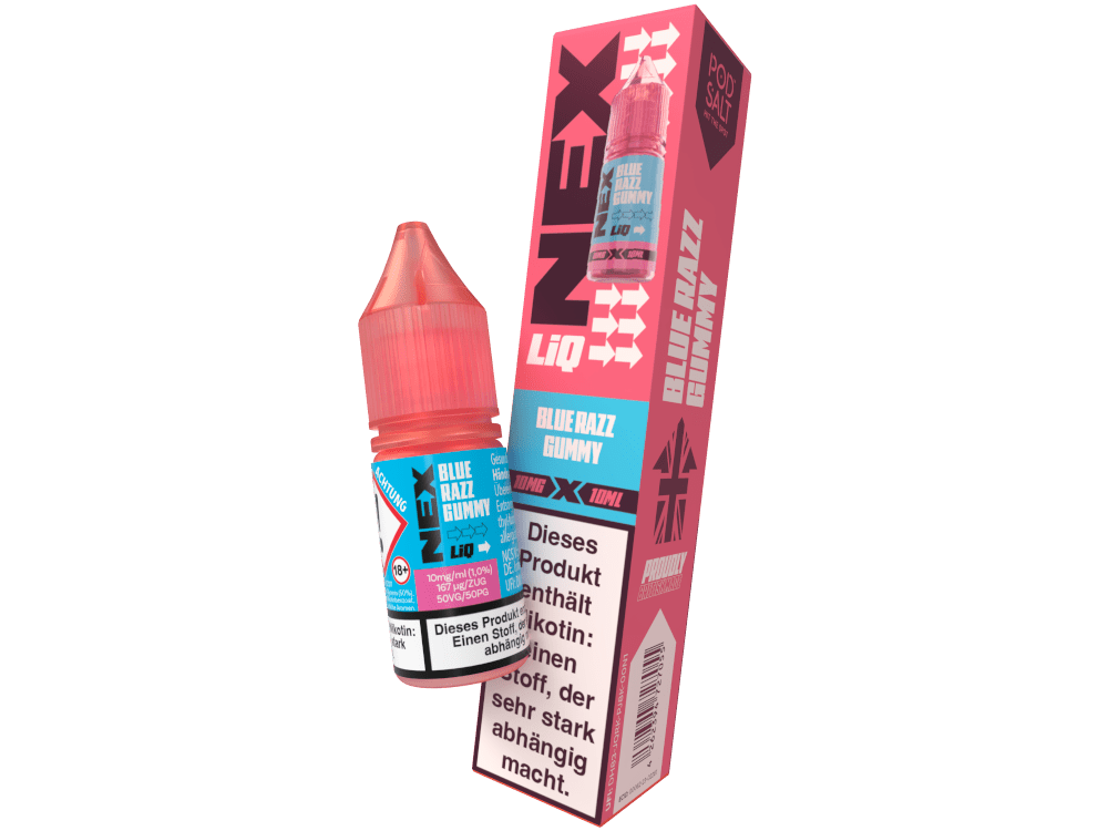Pod Salt - NexLiq - Blue Razz Gummy - 10ml Fertigliquid (Nikotinfrei/Nikotinsalz) - Blue Razz Gummy 1er Packung 10 mg/ml - Vapes4you