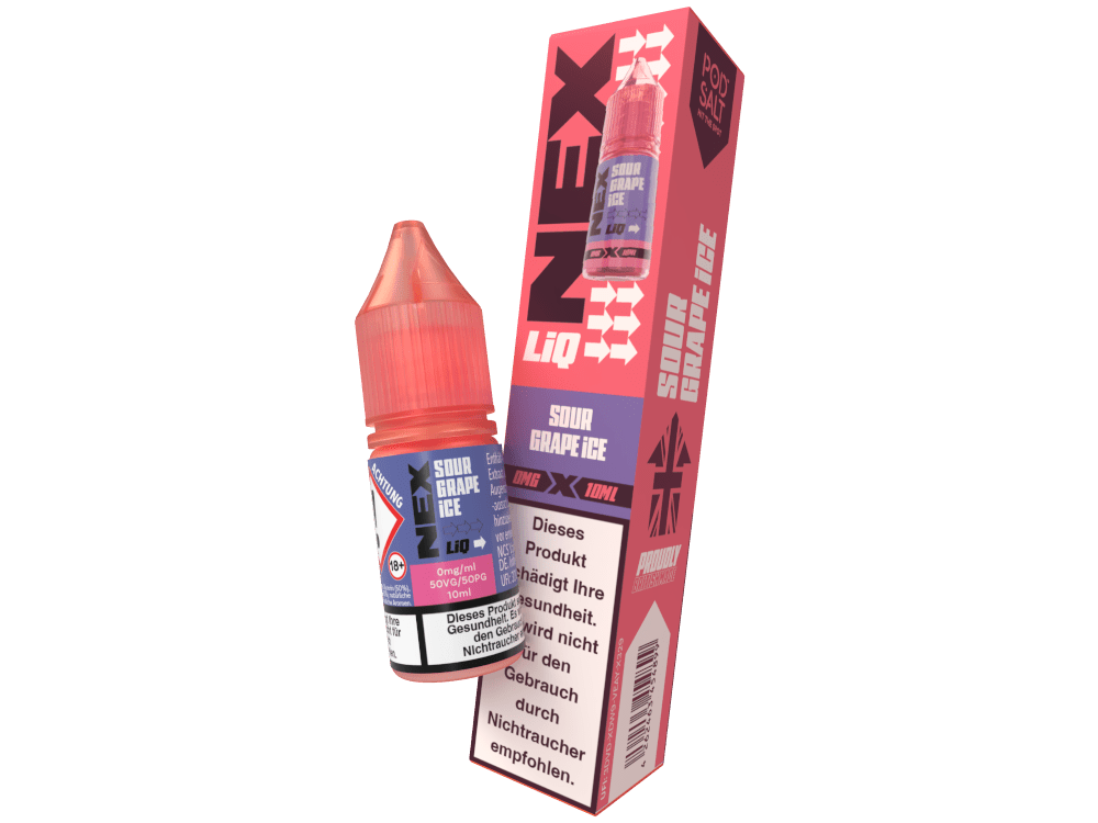Pod Salt - NexLiq - Sour Grape Ice - 10ml Fertigliquid (Nikotinfrei/Nikotinsalz) - Sour Grape Ice 1er Packung 0 mg/ml - Vapes4you