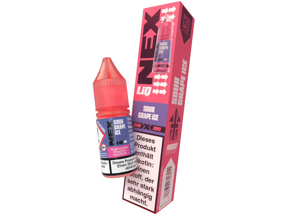 Pod Salt - NexLiq - Sour Grape Ice - 10ml Fertigliquid (Nikotinfrei/Nikotinsalz) - Sour Grape Ice 1er Packung 10 mg/ml - Vapes4you