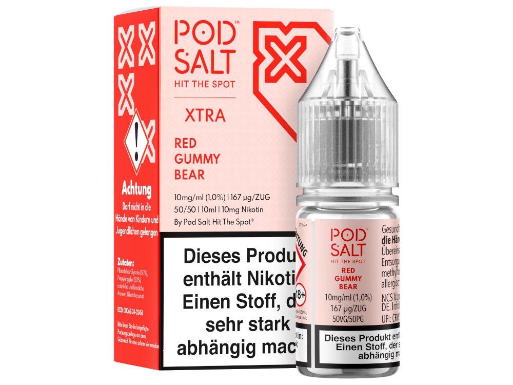 Pod Salt X - Red Gummy Bear - 10ml Fertigliquid (Nikotinsalz) - Red Gummy Bear 1er Packung 10 mg/ml - Vapes4you