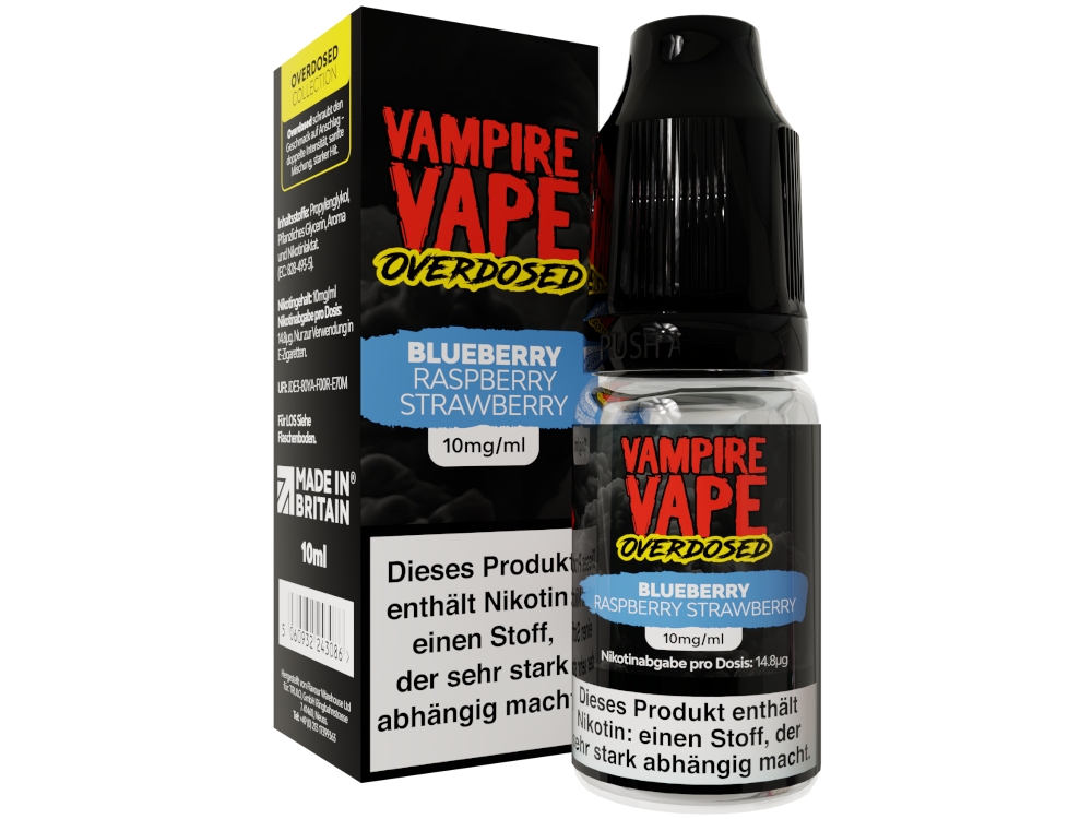 Vampire Vape Overdosed - Blueberry Raspberry Strawberry - 10ml Fertigliquid (Nikotinsalz)