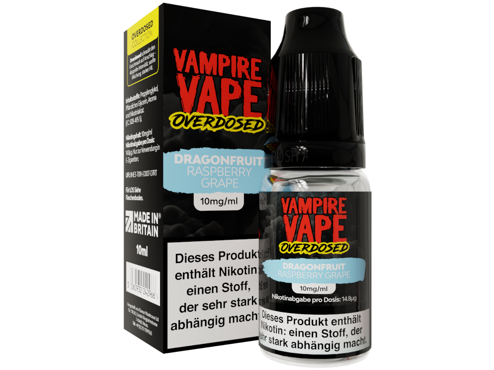 Vampire Vape Overdosed - Dragonfruit Raspberry Grape - 10ml Fertigliquid (Nikotinsalz)