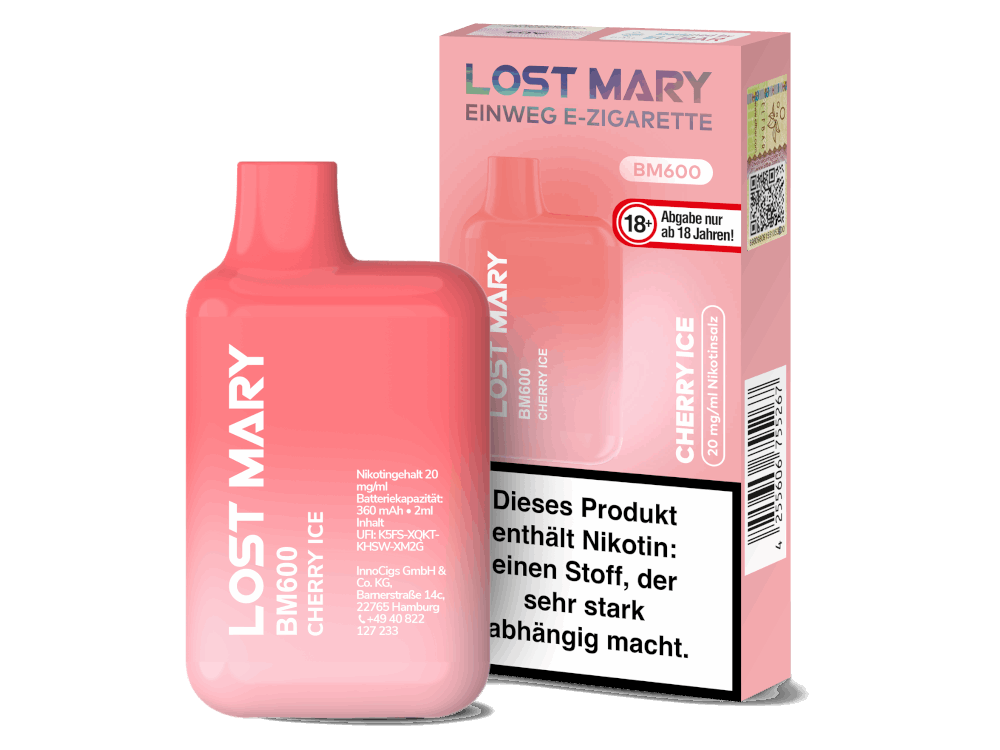 Lost Mary - BM600 - Einweg E-Zigarette (Nikotin) - Cherry Ice 1er Packung 20 mg/ml- Vapes4you