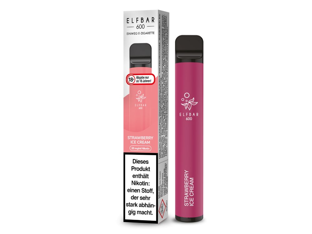 Elf Bar - 600 - Einweg E - Zigarette (Nikotin) - Strawberry Ice Cream 1er Packung 20 mg/ml - Vapes4you