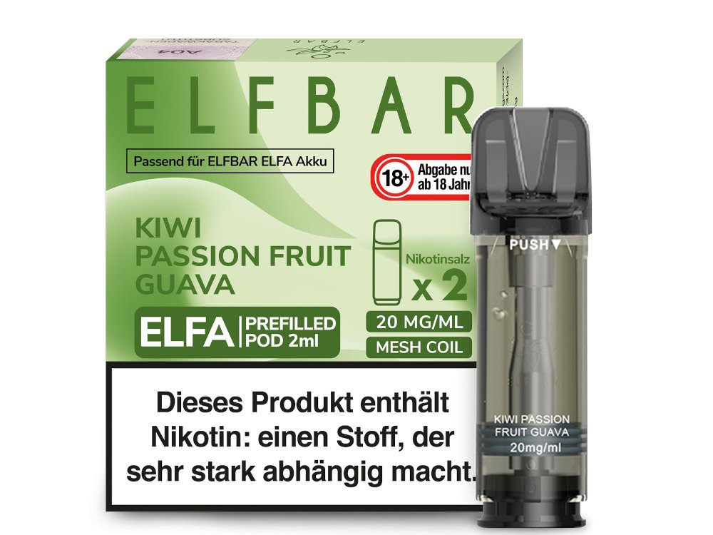 Elf Bar - Elfa - 2ml Prefilled Pods (2 Stück pro Packung) - Kiwi Passion Fruit Guava 1er Packung 20 mg/ml - Vapes4you