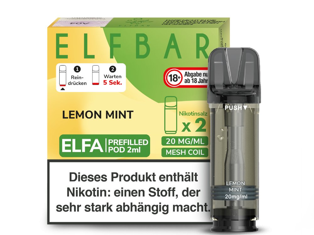 Elf Bar - Elfa - 2ml Prefilled Pods (2 Stück pro Packung) - Lemon Mint 1er Packung 20 mg/ml - Vapes4you