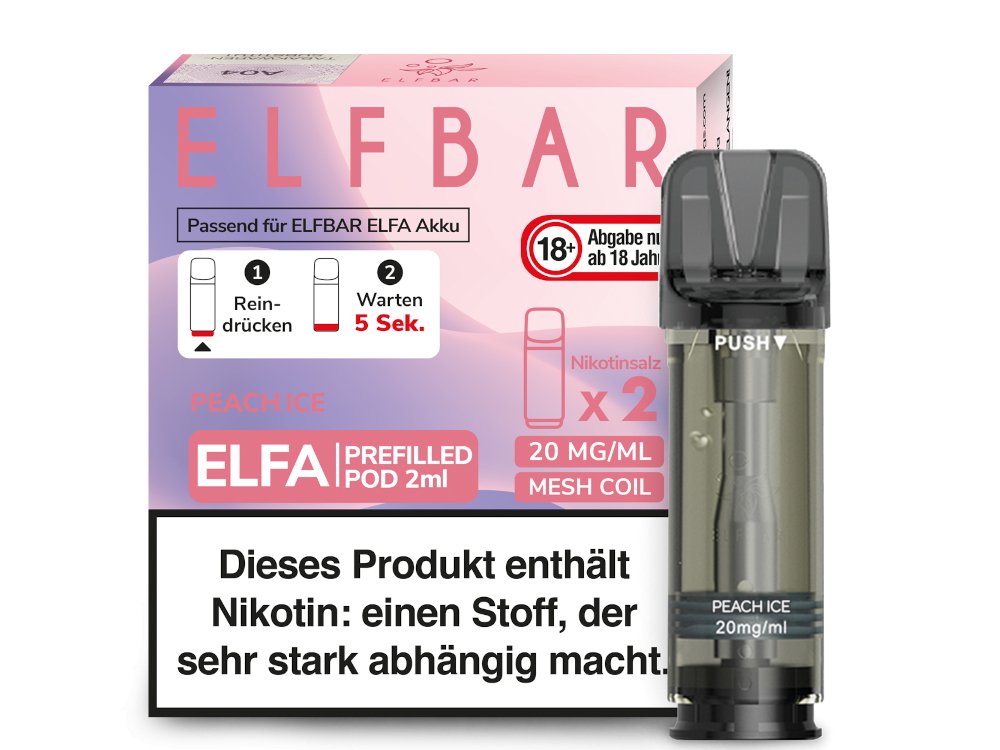 Elf Bar - Elfa - 2ml Prefilled Pods (2 Stück pro Packung) - Peach Ice 1er Packung 20 mg/ml - Vapes4you