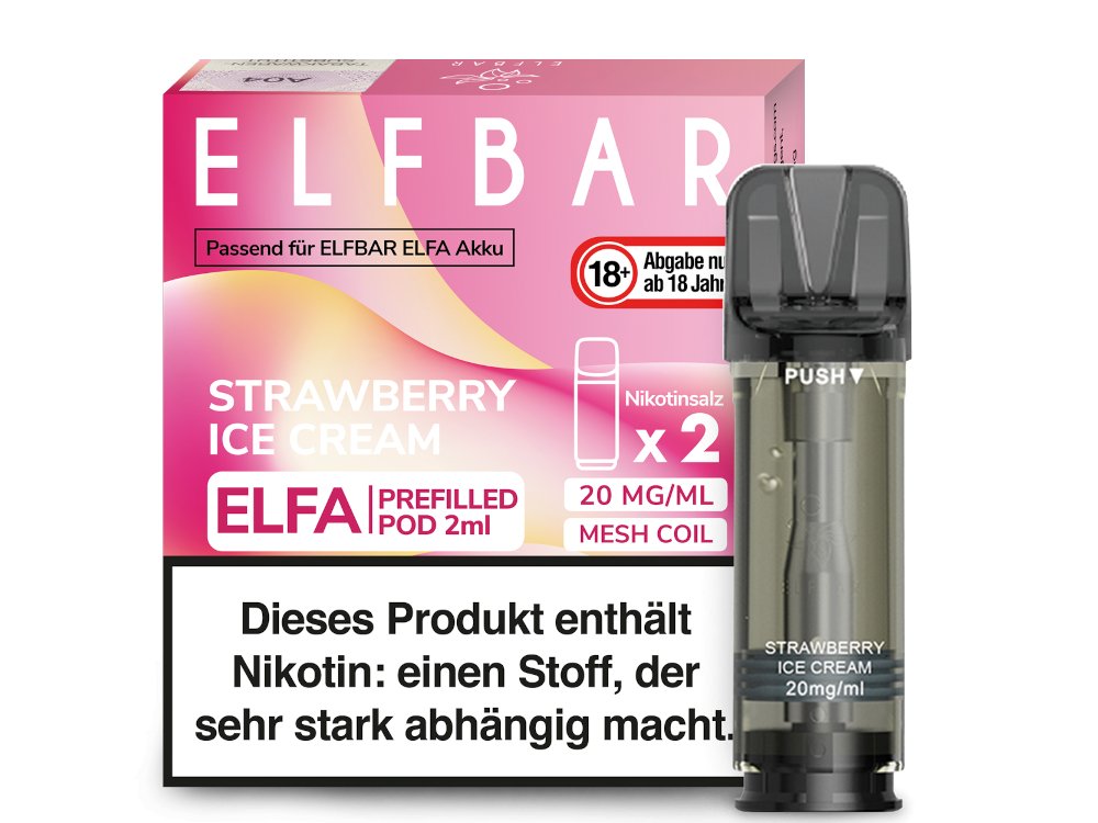 Elf Bar - Elfa - 2ml Prefilled Pods (2 Stück pro Packung) - Strawberry ICE Cream 1er Packung 20 mg/ml - Vapes4you