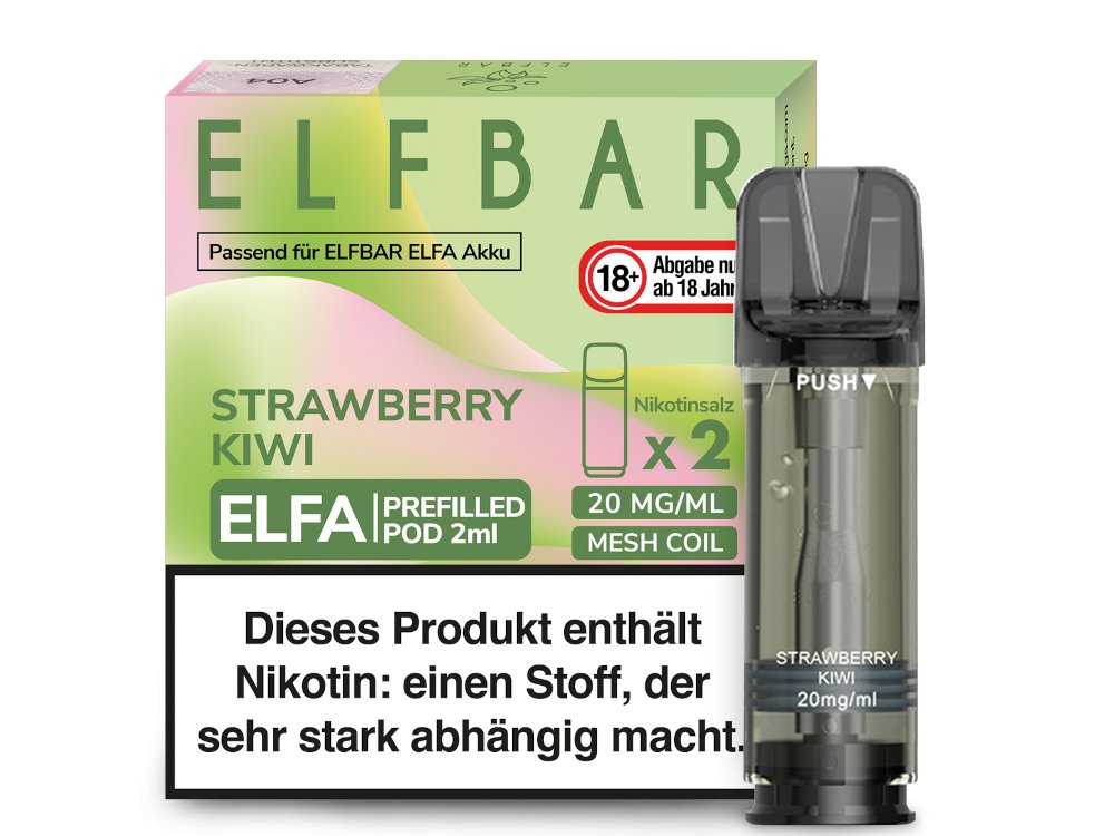 Elf Bar - Elfa - 2ml Prefilled Pods (2 Stück pro Packung) - Strawberry Kiwi 1er Packung 20 mg/ml - Vapes4you