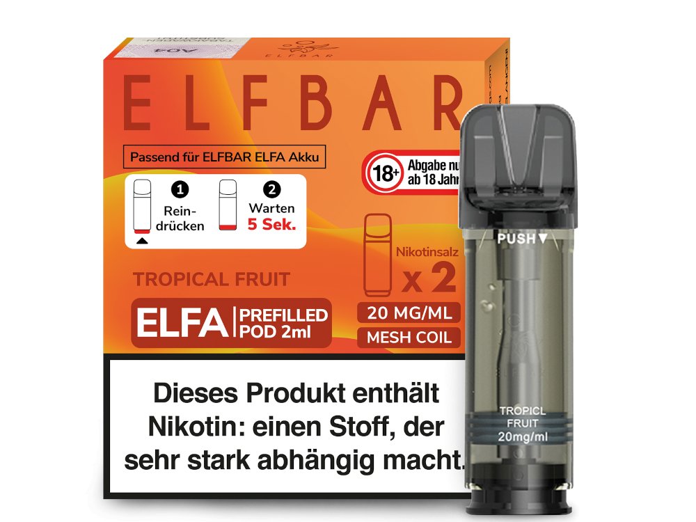 Elf Bar - Elfa - 2ml Prefilled Pods (2 Stück pro Packung) - Tropical Fruit 1er Packung 20 mg/ml - Vapes4you