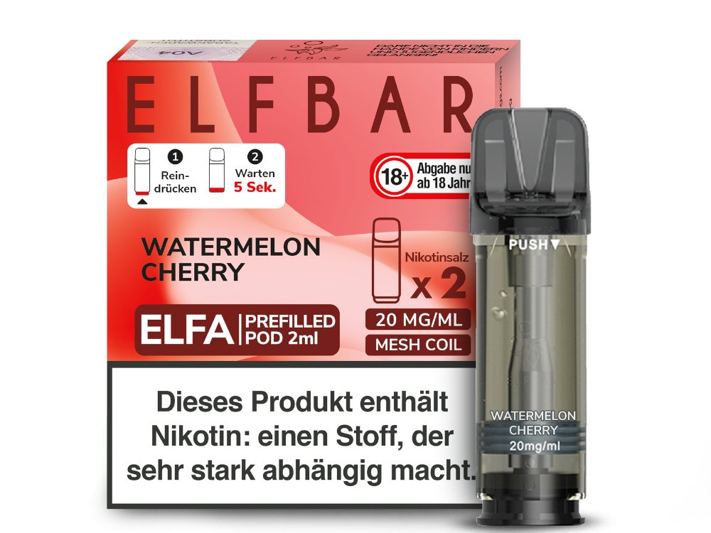 Elf Bar - Elfa - 2ml Prefilled Pods (2 Stück pro Packung) - Watermelon Cherry 1er Packung 20 mg/ml - Vapes4you