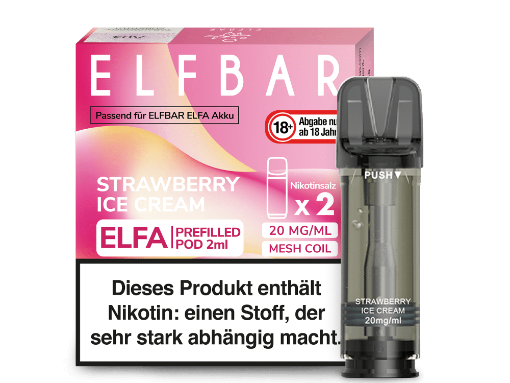 Elf Bar - Elfa - 2ml Prefilled Pods (2 Stück) - Strawberry ICE Cream 1er Packung 20 mg/ml - Vapes4you
