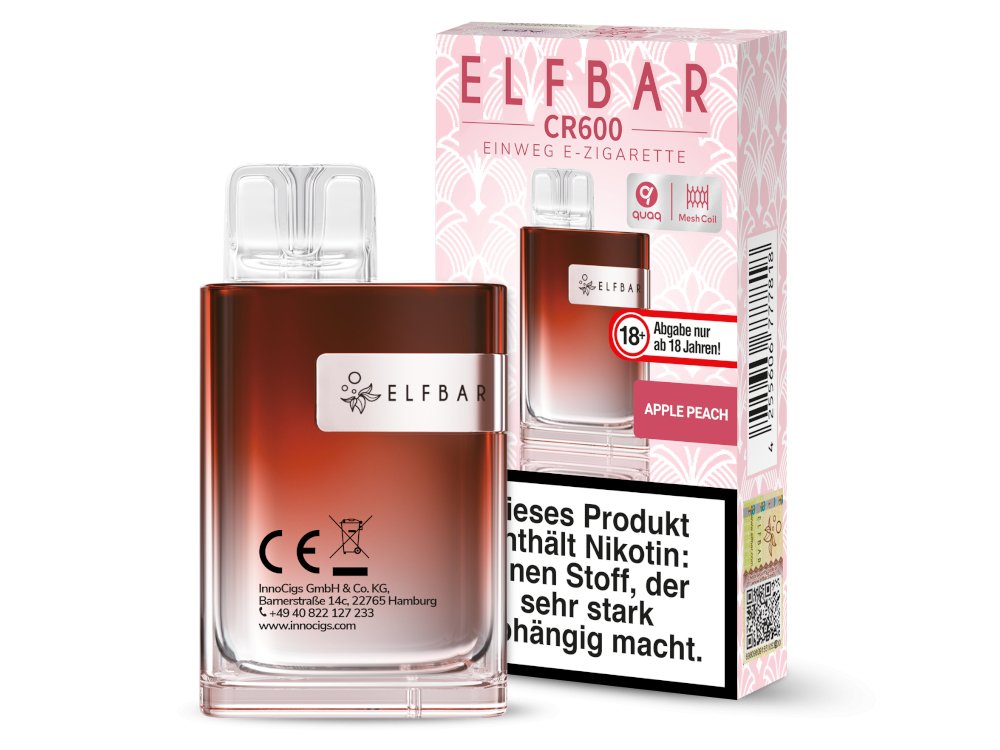 Elfbar - CR600 - Einweg E-Zigarette (Nikotin) - Apple Peach 1er Packung - Vapes4you