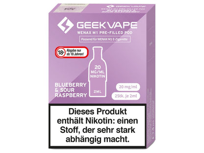 GeekVape - Wenax M1 - Prefilled Pods (2 Stück pro Packung) - Blueberry & Sour Raspberry 1er Packung 20 mg/ml- Vapes4you