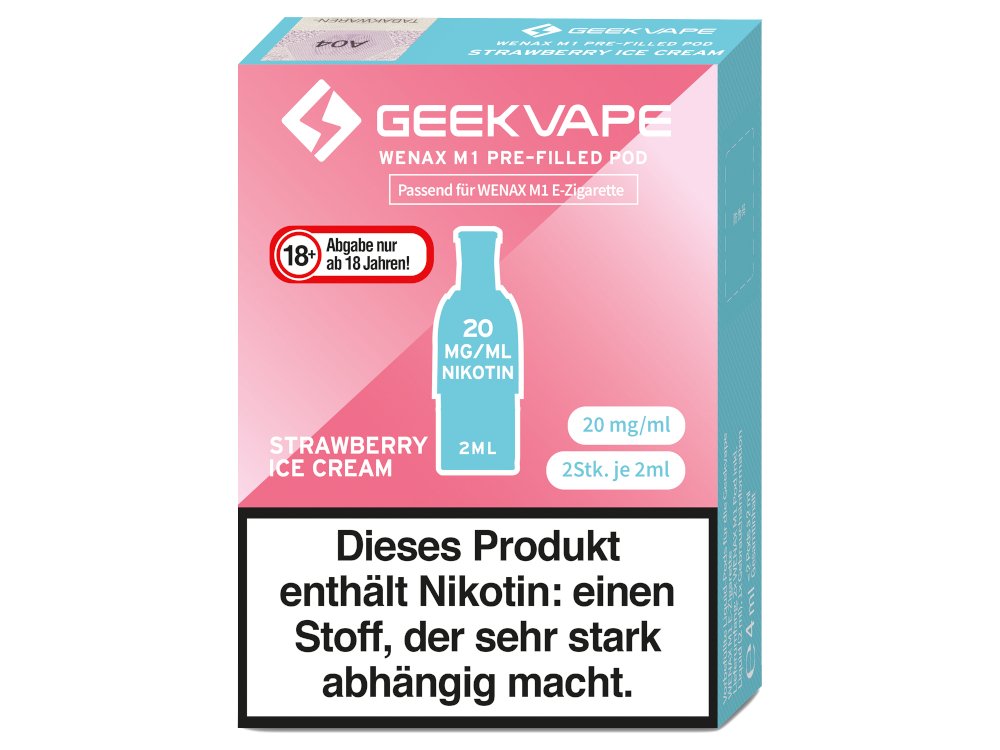 GeekVape - Wenax M1 - Prefilled Pods (2 Stück pro Packung) - Strawberry Ice Cream 1er Packung 20 mg/ml- Vapes4you