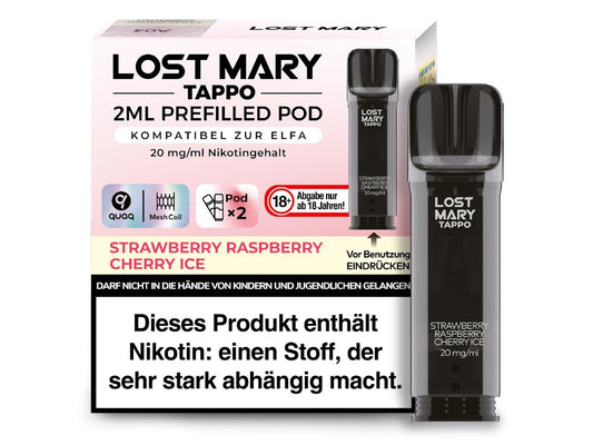 Lost Mary - Tappo - 2ml Prefilled Pods (2 Stück pro Packung) - Strawberry Raspberry Cherry Ice 1er Packung 20 mg/ml - Vapes4you