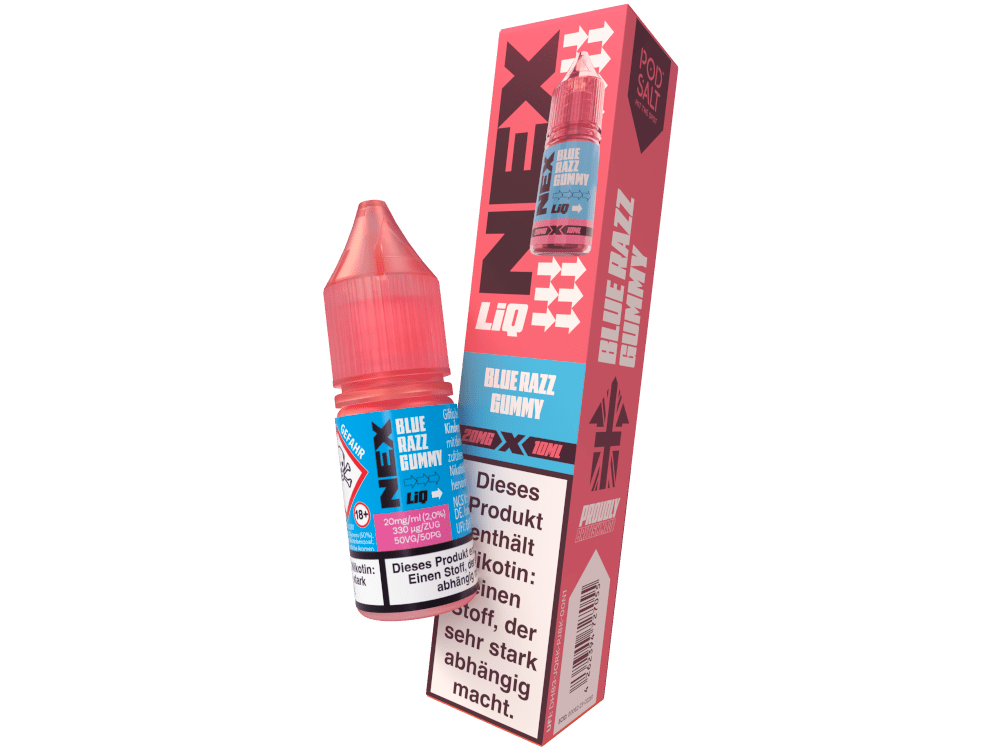 Pod Salt - NexLiq - Blue Razz Gummy - 10ml Fertigliquid (Nikotinfrei/Nikotinsalz) - Blue Razz Gummy 1er Packung 20 mg/ml - Vapes4you