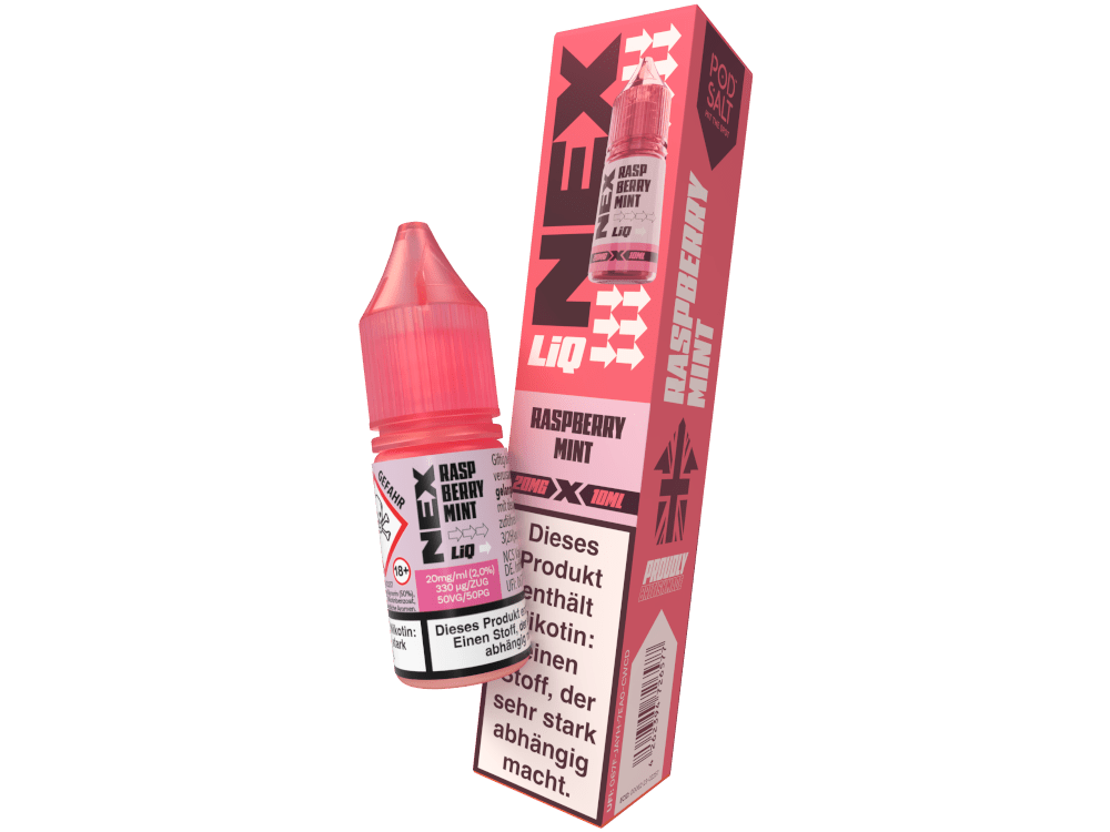 Pod Salt - NexLiq - Raspberry Mint - 10ml Fertigliquid (Nikotinfrei/Nikotinsalz) - Raspberry Mint 1er Packung 20 mg/ml - Vapes4you