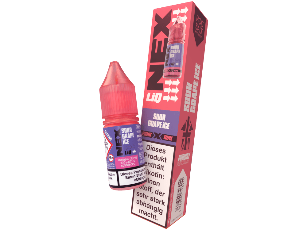Pod Salt - NexLiq - Sour Grape Ice - 10ml Fertigliquid (Nikotinfrei/Nikotinsalz) - Sour Grape Ice 1er Packung 20 mg/ml - Vapes4you