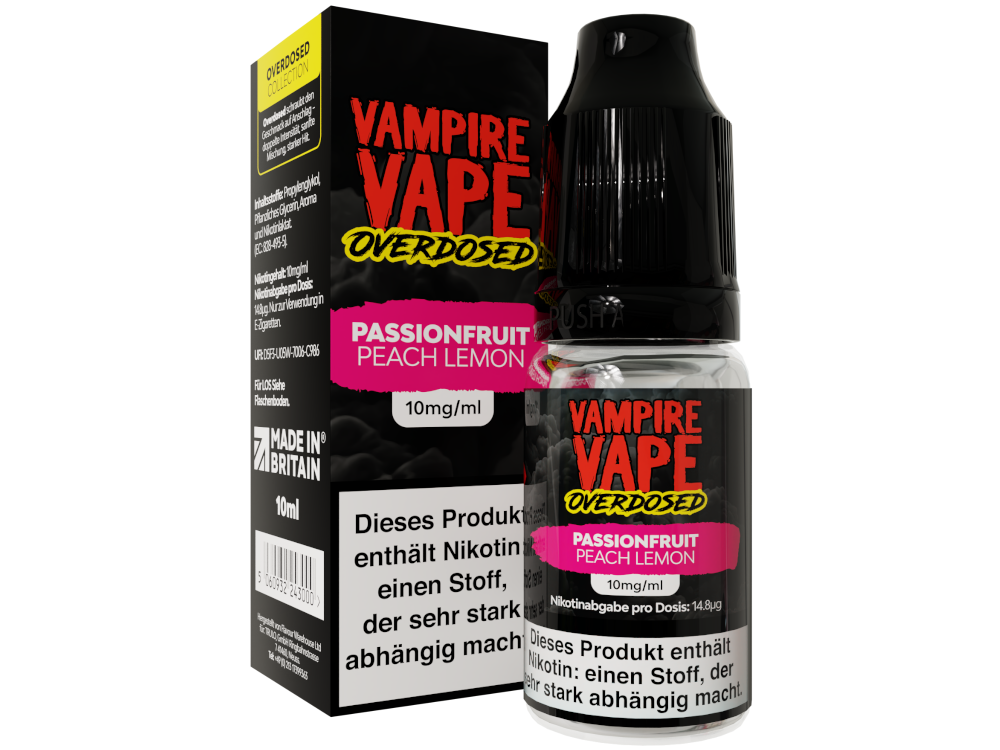 Vampire Vape Overdosed - Passionfruit Peach Lemon - 10ml Fertigliquid (Nikotinsalz)