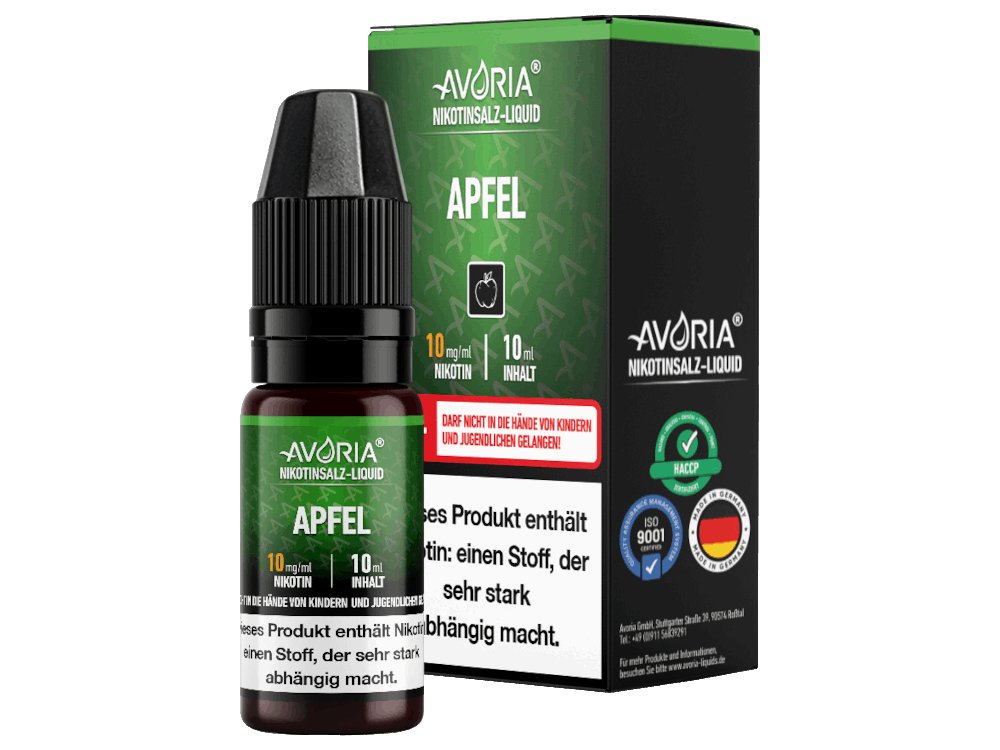 Avoria - Apfel - 10ml Fertigliquid (Nikotinsalz) - Apfel 1er Packung 10 mg/ml- Vapes4you