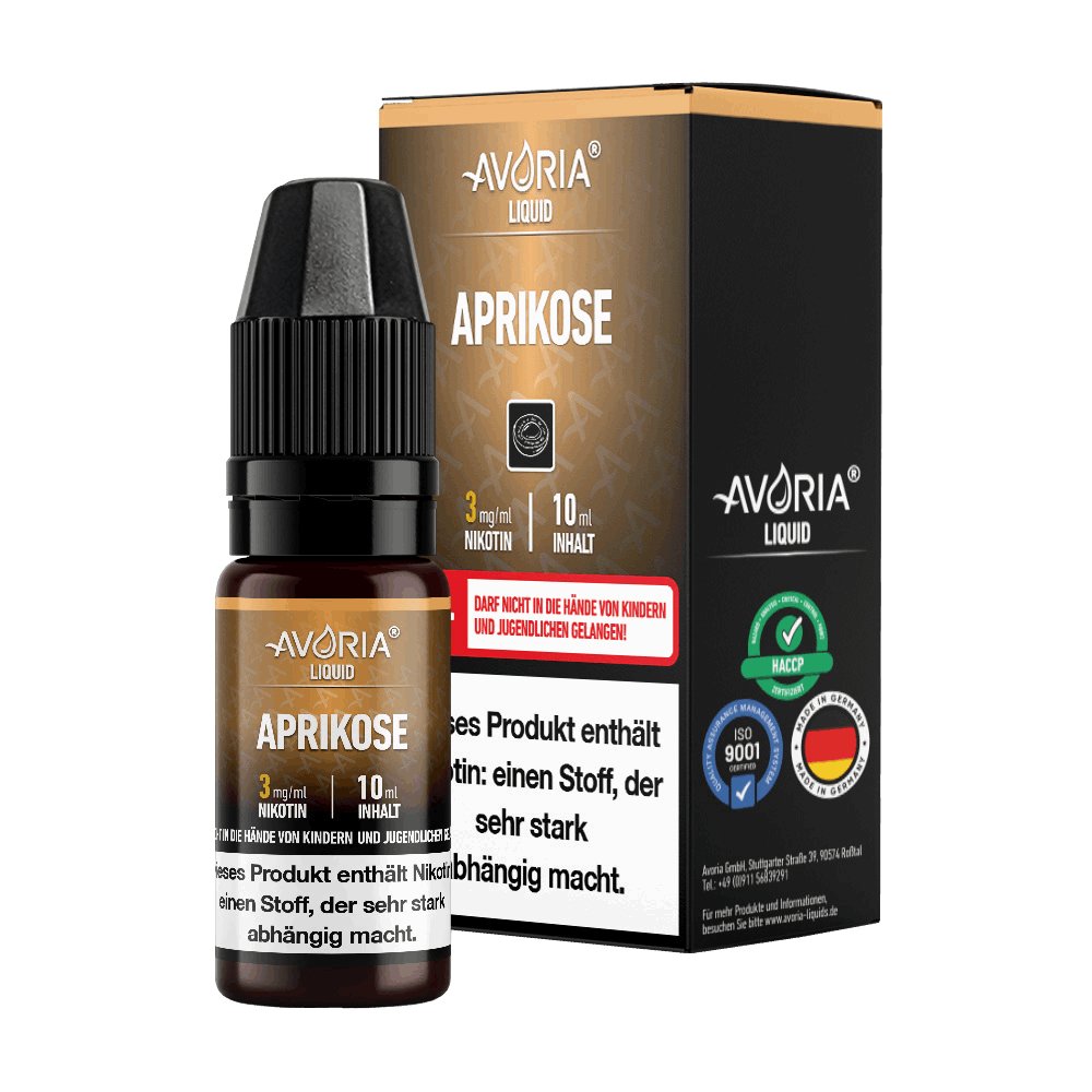 Avoria - Aprikose - 10ml Fertigliquid (Nikotinfrei/Nikotin) - Aprikose 1er Packung 0 mg/ml- Vapes4you