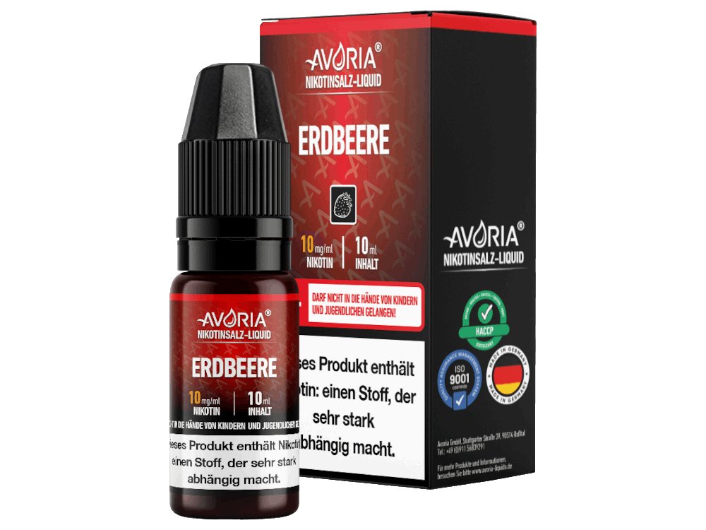 Avoria - Erdbeere - 10ml Fertigliquid (Nikotinsalz) - Erdbeere 1er Packung 10 mg/ml- Vapes4you