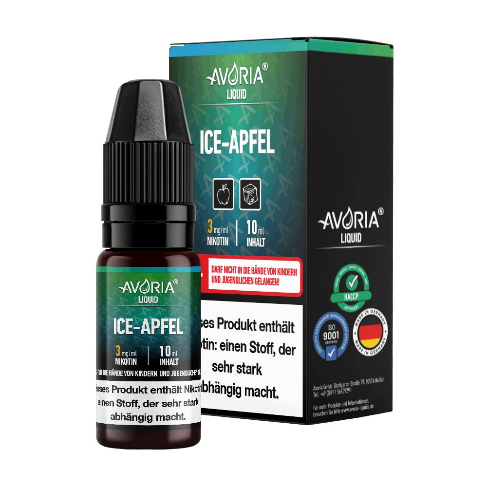 Avoria - Ice Apfel - 10ml Fertigliquid (Nikotinfrei/Nikotin) - Ice Apfel 1er Packung 3 mg/ml- Vapes4you