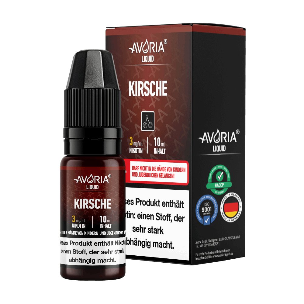 Avoria - Kirsche - 10ml Fertigliquid (Nikotinfrei/Nikotin) - Kirsche 1er Packung 0 mg/ml- Vapes4you