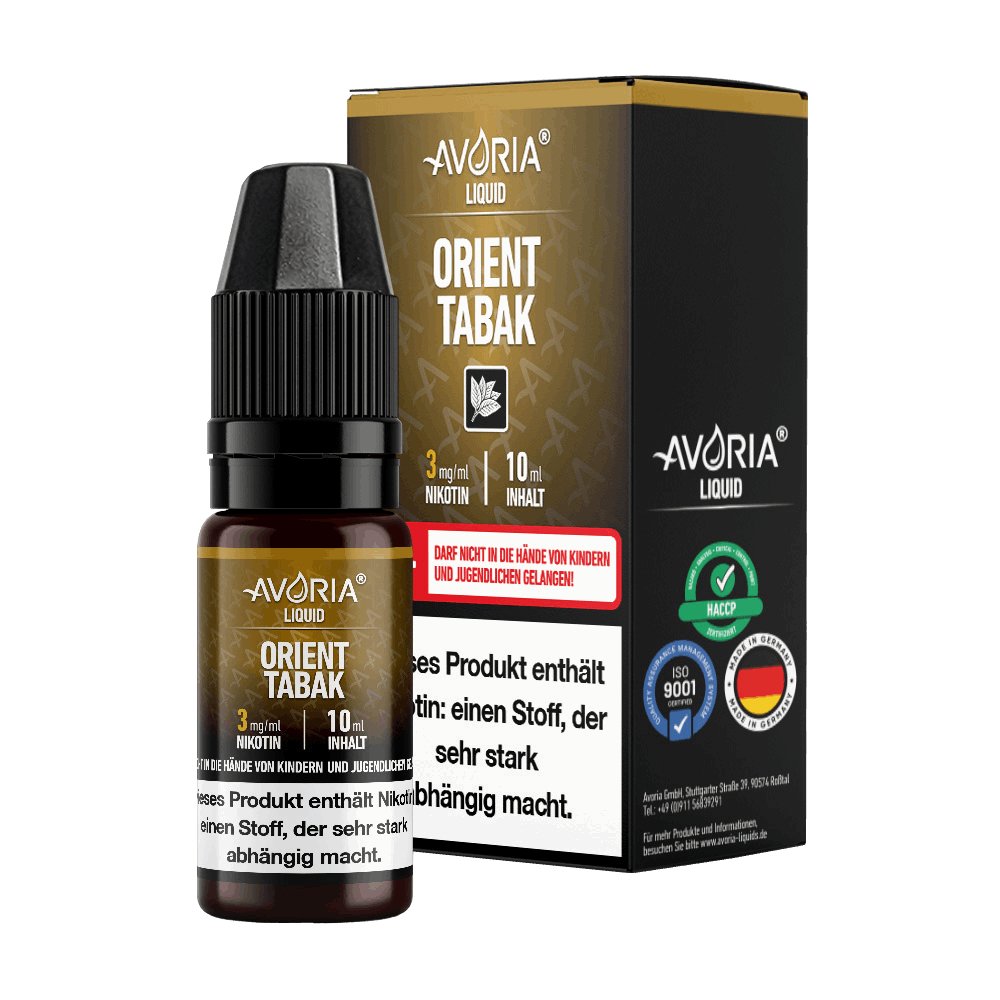 Avoria - Orient Tabak - 10ml Fertigliquid (Nikotinfrei/Nikotin) - Orient Tabak 1er Packung 3 mg/ml- Vapes4you