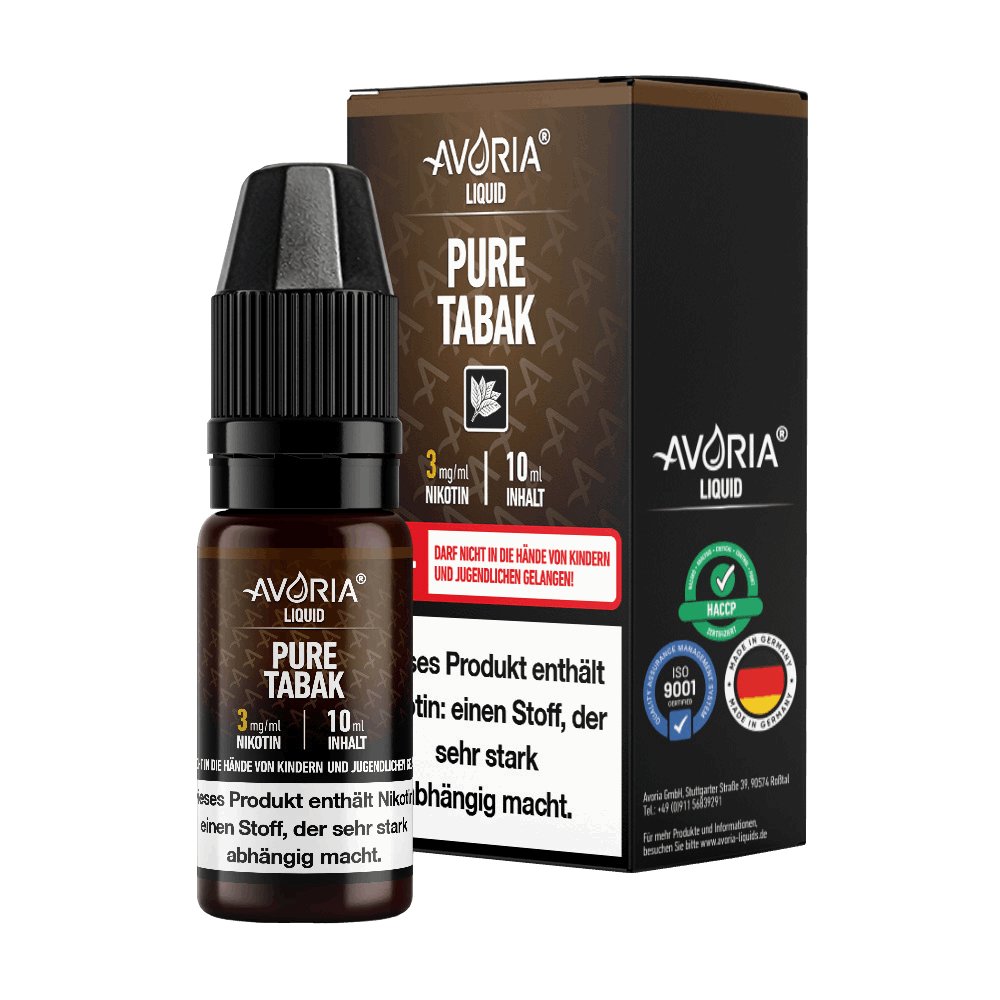 Avoria - Pure Tabak - 10ml Fertigliquid (Nikotinfrei/Nikotin) - Pure Tabak 1er Packung 0 mg/ml- Vapes4you