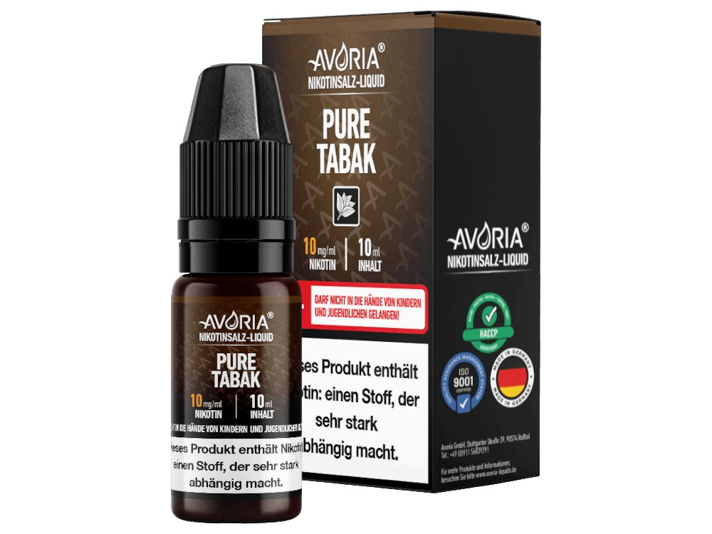 Avoria - Pure Tabak - 10ml Fertigliquid (Nikotinsalz) - Pure Tabak 1er Packung 10 mg/ml- Vapes4you