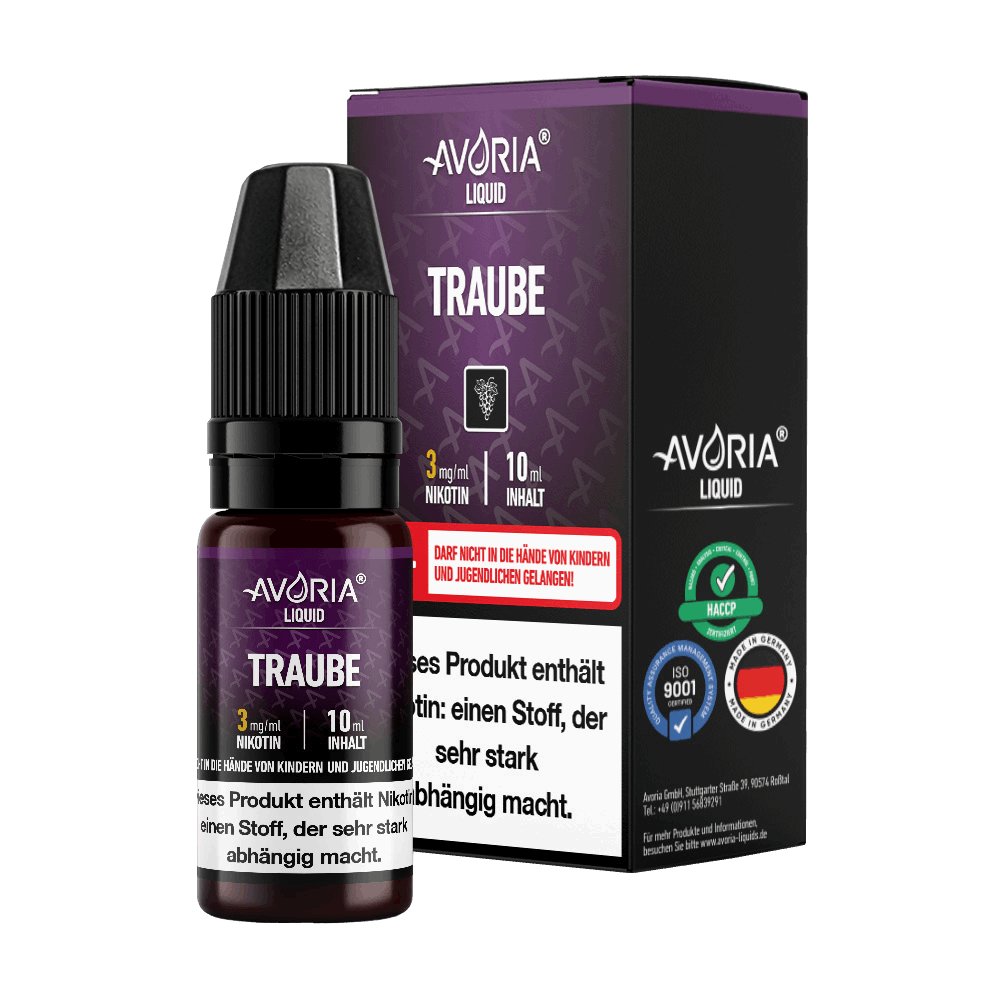 Avoria - Traube - 10ml Fertigliquid (Nikotinfrei/Nikotin) - Traube 1er Packung 12 mg/ml- Vapes4you