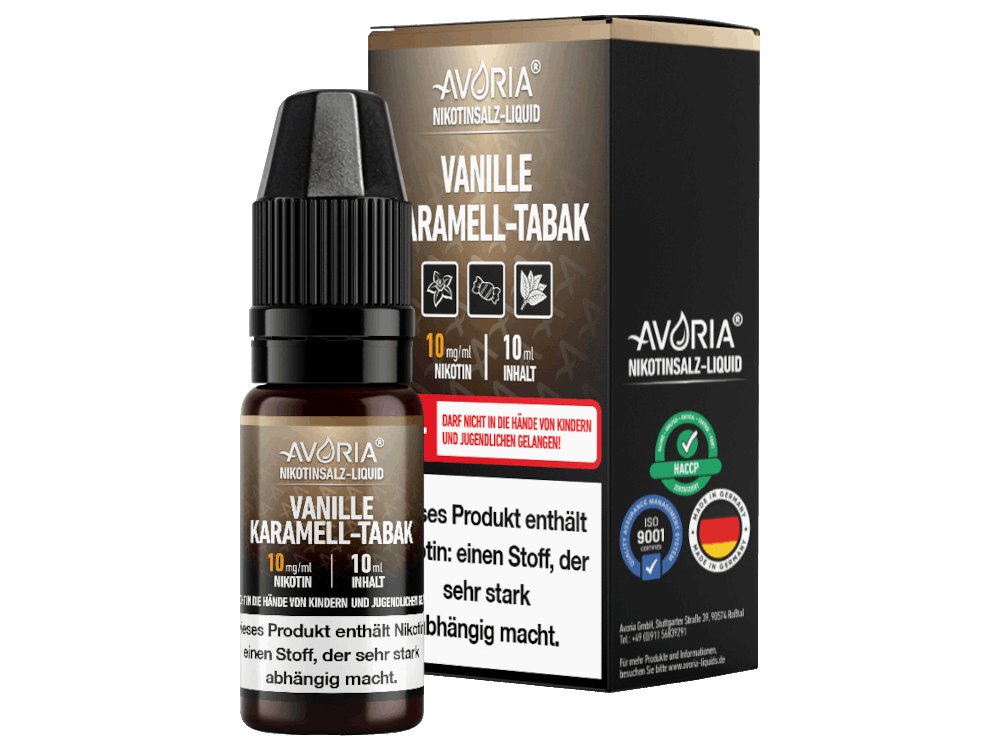 Avoria - Vanille-Karamell-Tabak - 10ml Fertigliquid (Nikotinsalz) - Vanille-Karamell-Tabak 1er Packung 10 mg/ml- Vapes4you