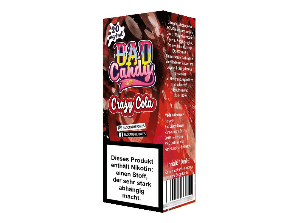 Bad Candy Liquids - Crazy Cola - 10ml Fertigliquid (Nikotinsalz) - 1er Packung 20 mg/ml - Vapes4you