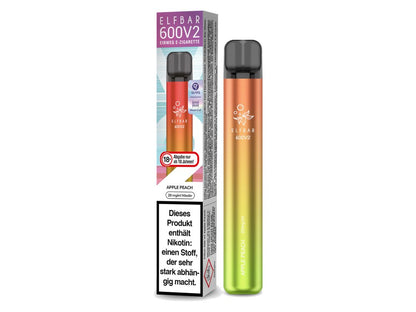 Elf Bar - 600 V2 - Einweg E-Zigarette (Nikotin) - Apple Peach 1er Packung 20 mg/ml- Vapes4you
