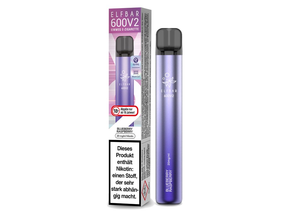 Elf Bar - 600 V2 - Einweg E-Zigarette (Nikotin) - Blueberry Raspberry 1er Packung 20 mg/ml- Vapes4you