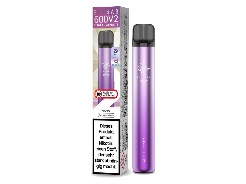 Elf Bar - 600 V2 - Einweg E-Zigarette (Nikotin) - Grape 1er Packung 20 mg/ml- Vapes4you