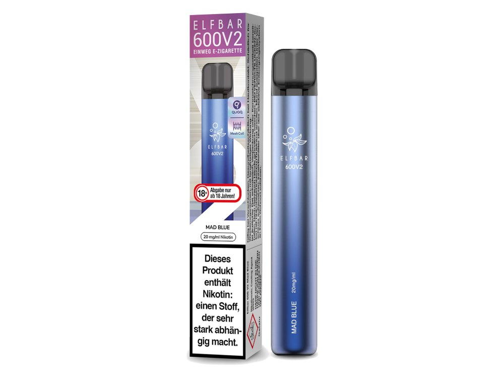 Elf Bar - 600 V2 - Einweg E-Zigarette (Nikotin) - Mad Blue 1er Packung 20 mg/ml- Vapes4you