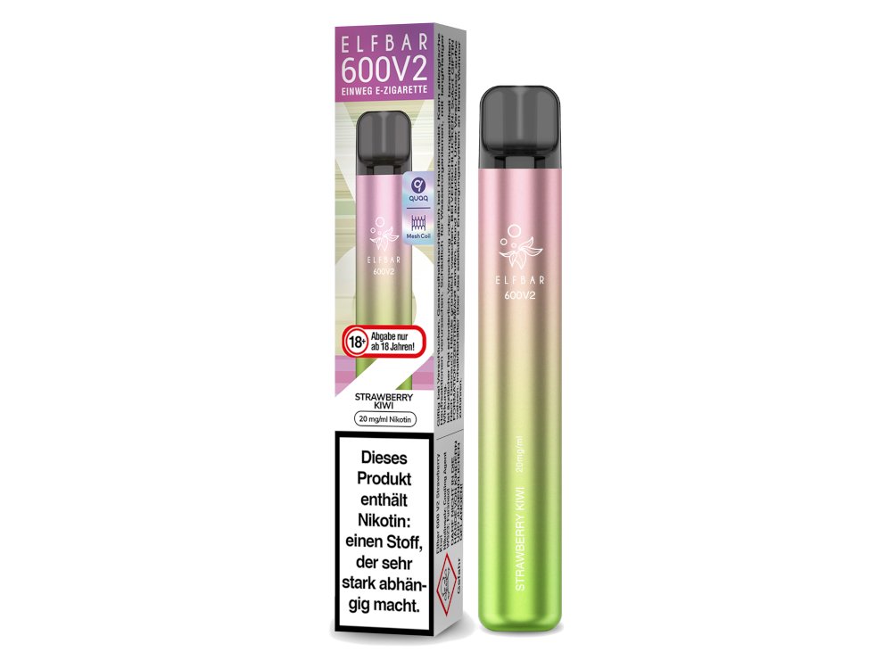 Elf Bar - 600 V2 - Einweg E-Zigarette (Nikotin) - Strawberry Kiwi 1er Packung 20 mg/ml- Vapes4you
