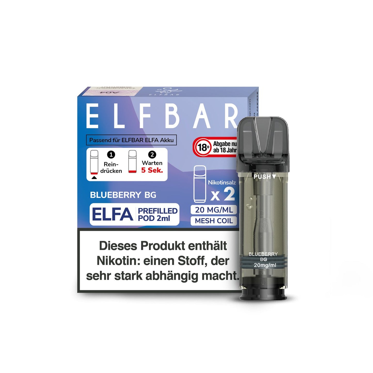 Elf Bar - Elfa - 2ml Prefilled Pods (2 Stück pro Packung) - Blueberry BG 1er Packung 20 mg/ml- Vapes4you