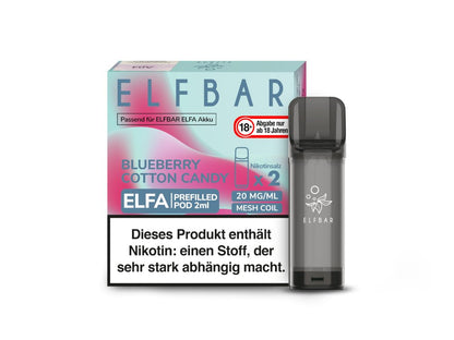 Elf Bar - Elfa - 2ml Prefilled Pods (2 Stück pro Packung) - Blueberry Cotton Candy 1er Packung 20 mg/ml- Vapes4you