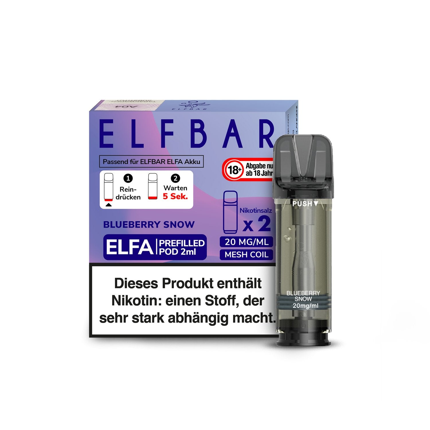 Elf Bar - Elfa - 2ml Prefilled Pods (2 Stück pro Packung) - Blueberry Snow 1er Packung 20 mg/ml- Vapes4you